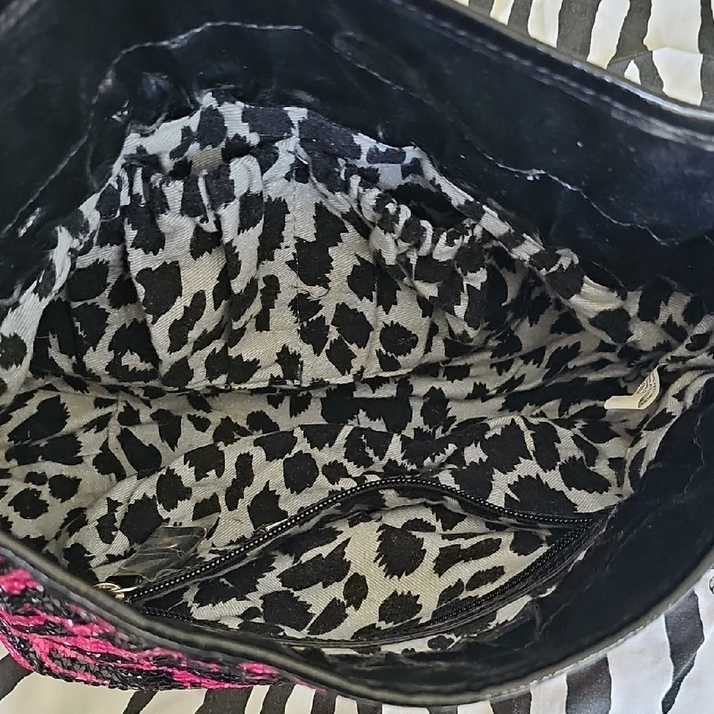 Betsey Johnson Vibrant Pink and Black Zebra Shoulder Bag - Picture 2 of 4